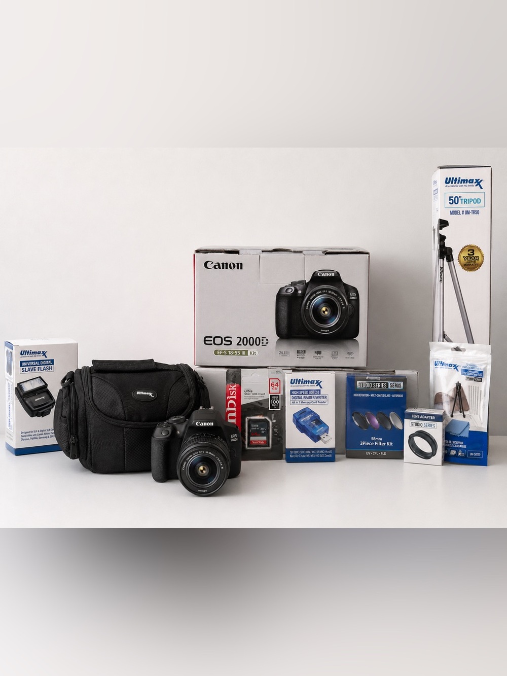 Canon EOS 2000D Black DSLR Camera Kit with Accessories